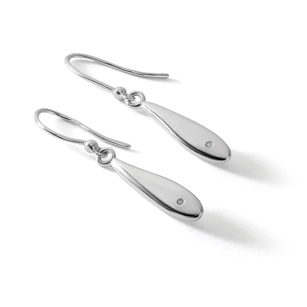 Sterling Silver RH Plated White Ice .01ct. Diamond Dangle Earrings