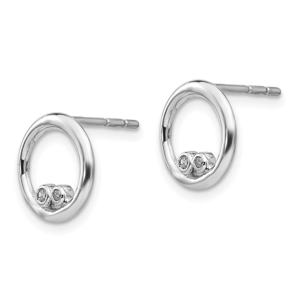 Sterling Silver RH Plated White Ice .03ct. Diamond Circle Earrings
