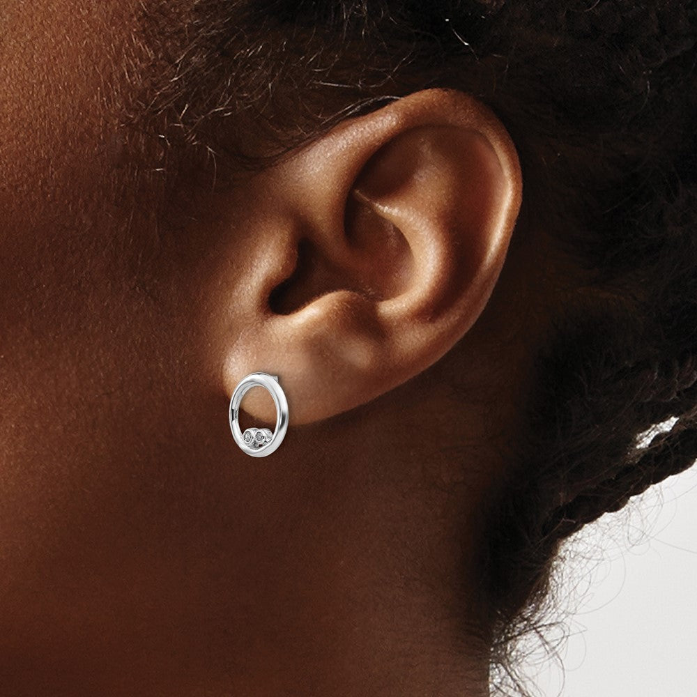 Sterling Silver RH Plated White Ice .03ct. Diamond Circle Earrings