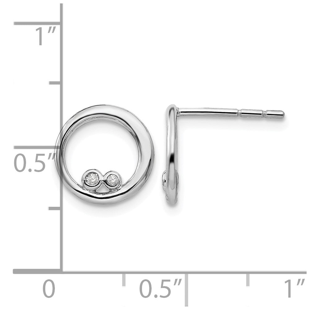 Sterling Silver RH Plated White Ice .03ct. Diamond Circle Earrings