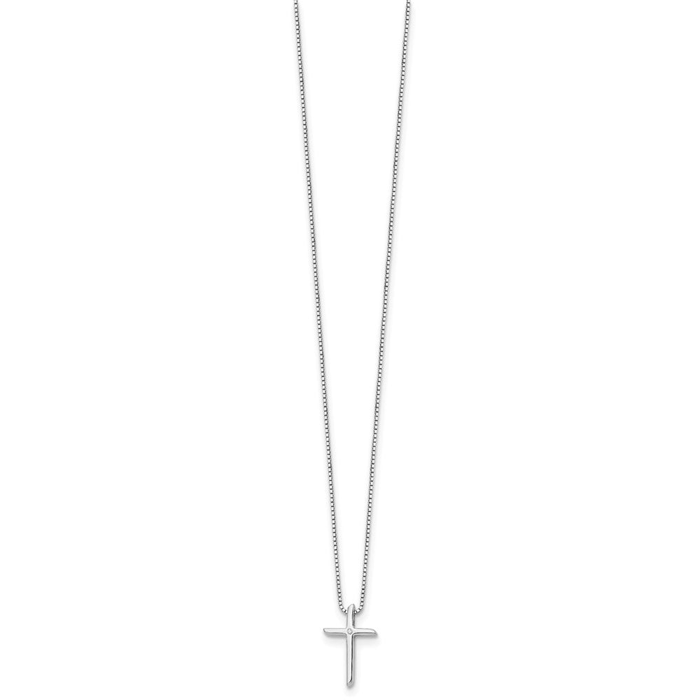 Sterling Silver RH Plated White Ice .01ct. Diamond Cross Necklace