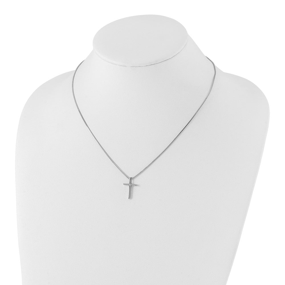 Sterling Silver RH Plated White Ice .01ct. Diamond Cross Necklace