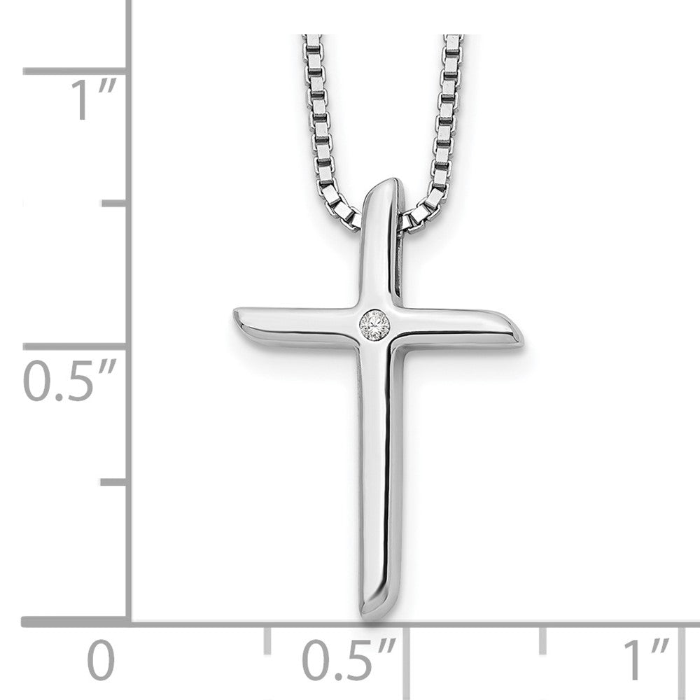 Sterling Silver RH Plated White Ice .01ct. Diamond Cross Necklace