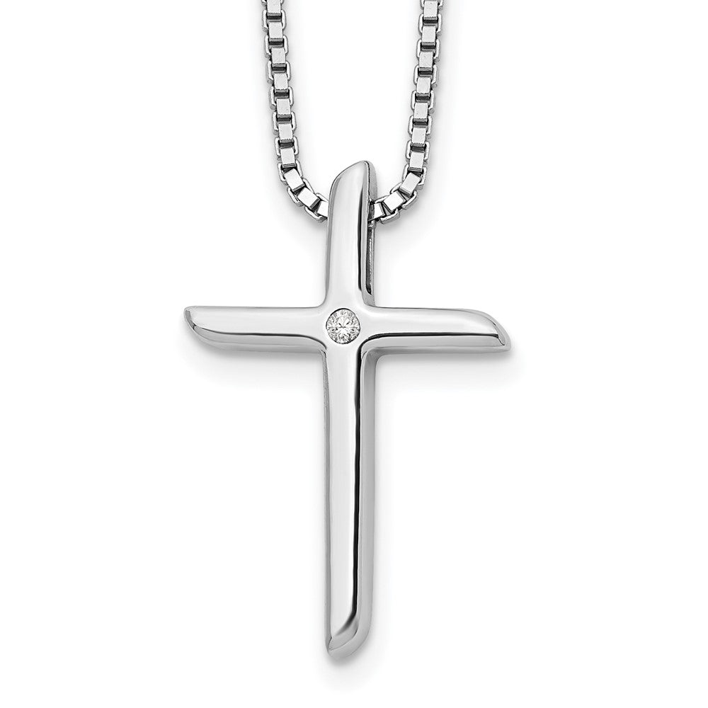 Sterling Silver RH Plated White Ice .01ct. Diamond Cross Necklace