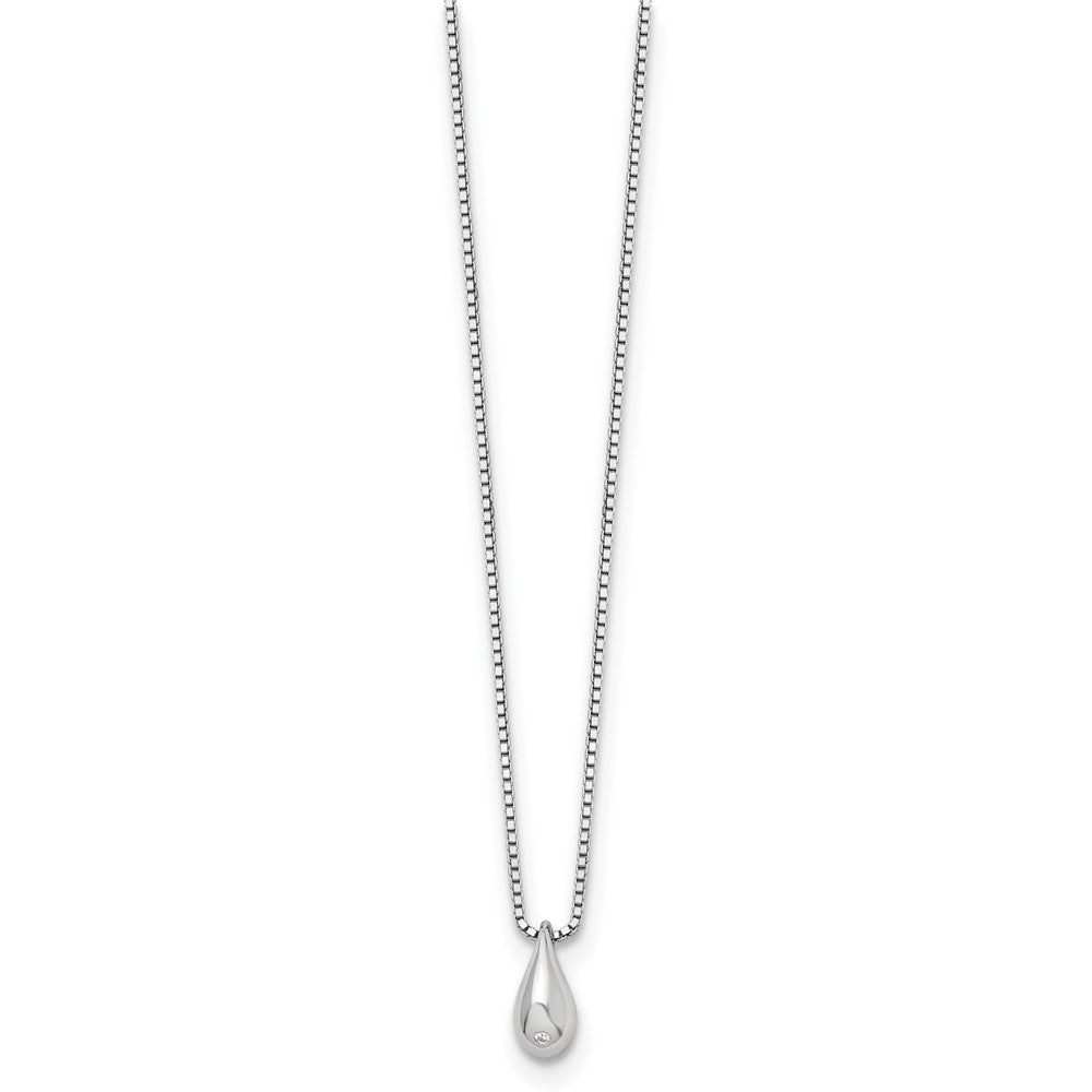 Sterling Silver RH Plated White Ice .01ct. Dia. Teardrop Necklace