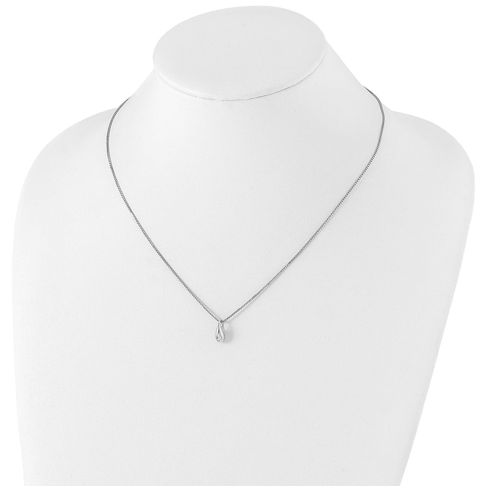 Sterling Silver RH Plated White Ice .01ct. Dia. Teardrop Necklace