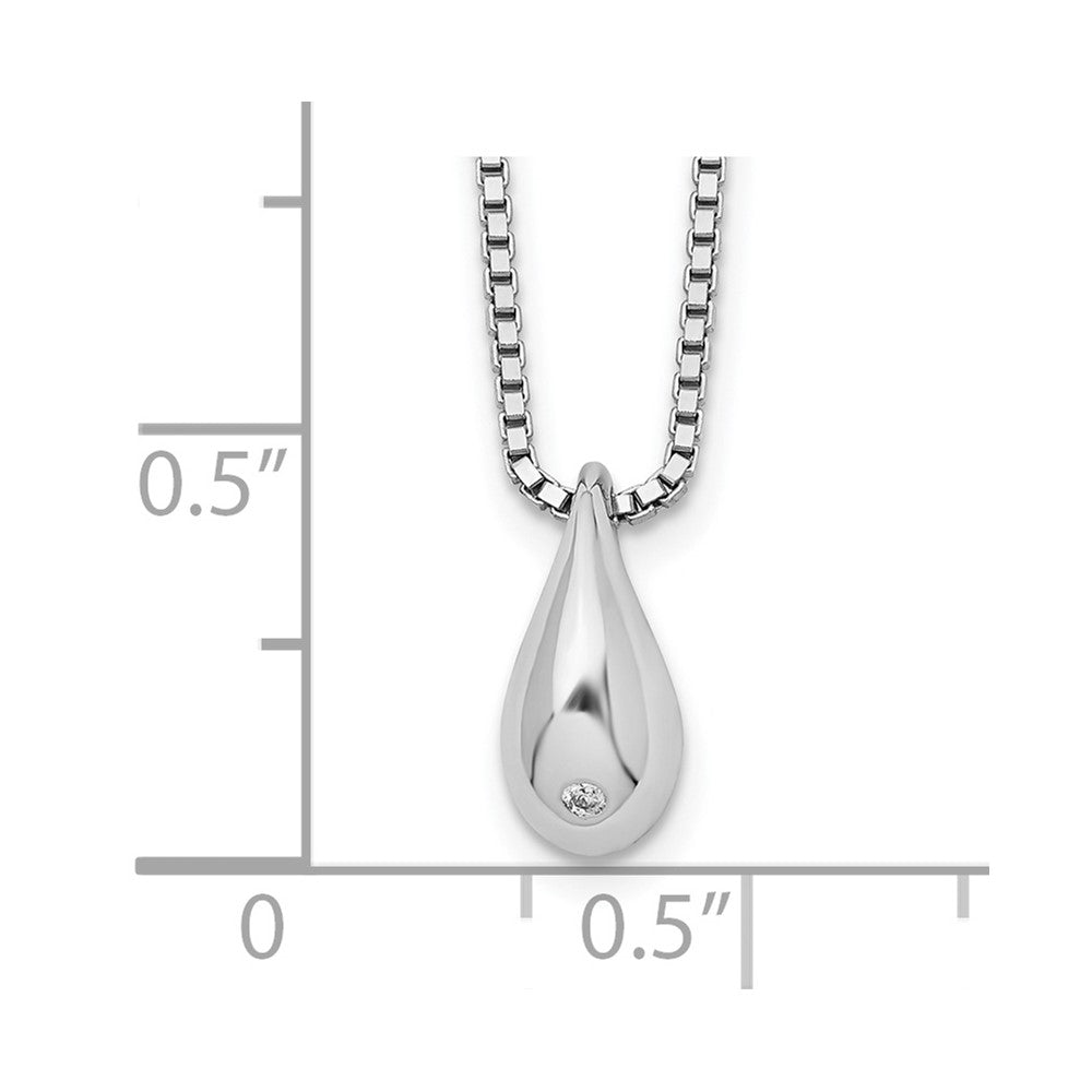 Sterling Silver RH Plated White Ice .01ct. Dia. Teardrop Necklace