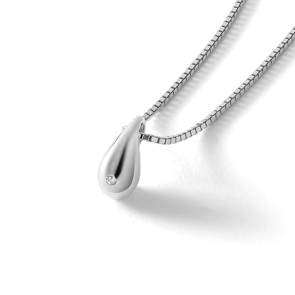 Sterling Silver RH Plated White Ice .01ct. Dia. Teardrop Necklace