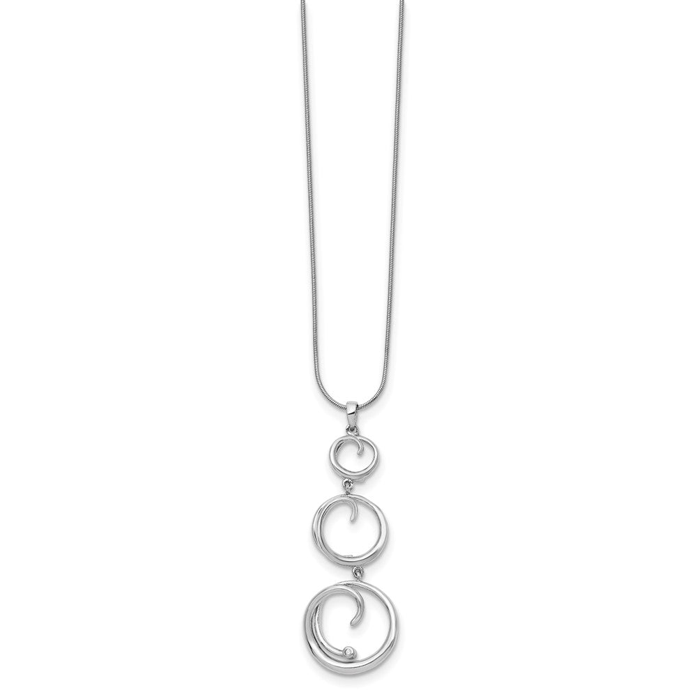 Sterling Silver RH Plated White Ice .02ct. Diamond 3 Circle Necklace