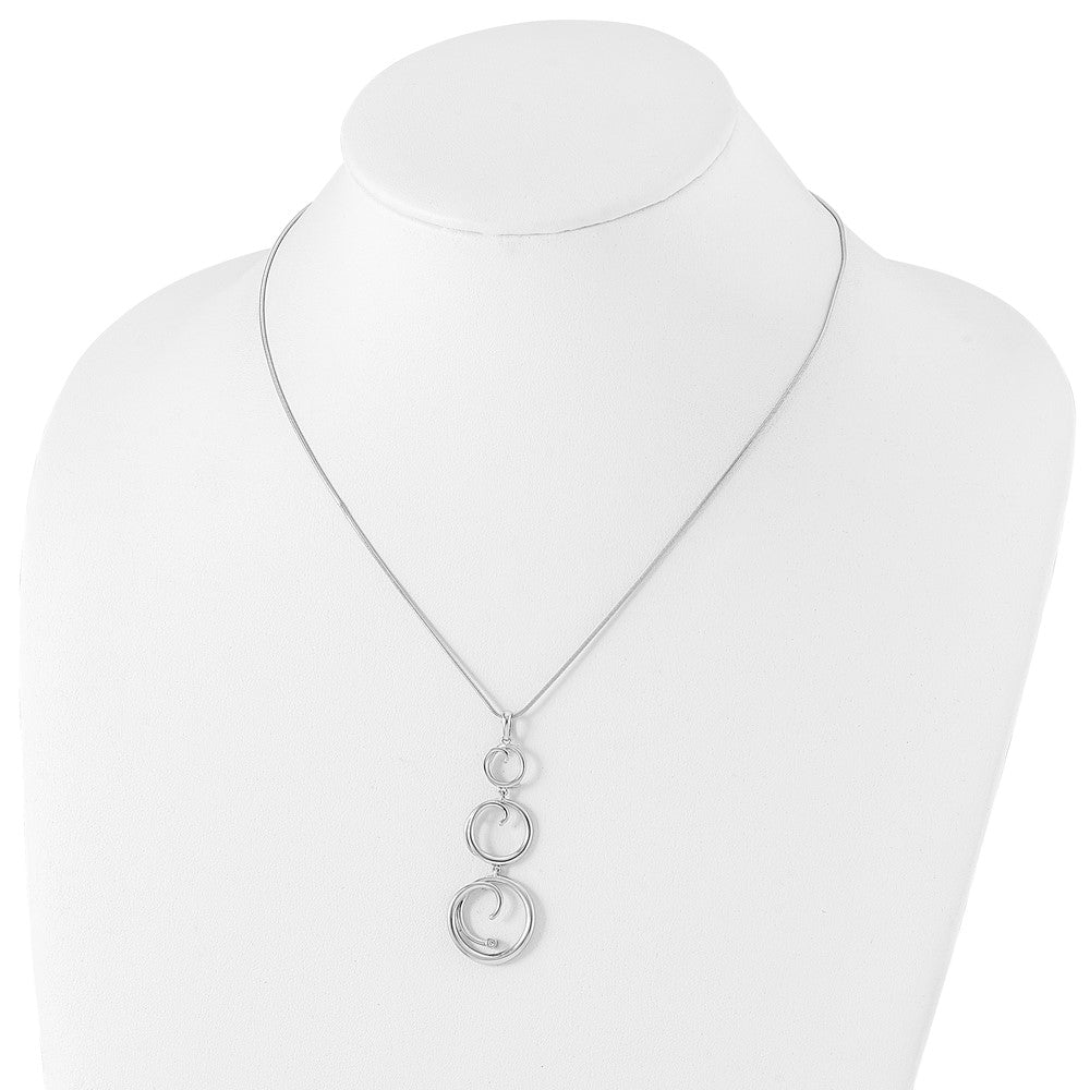 Sterling Silver RH Plated White Ice .02ct. Diamond 3 Circle Necklace