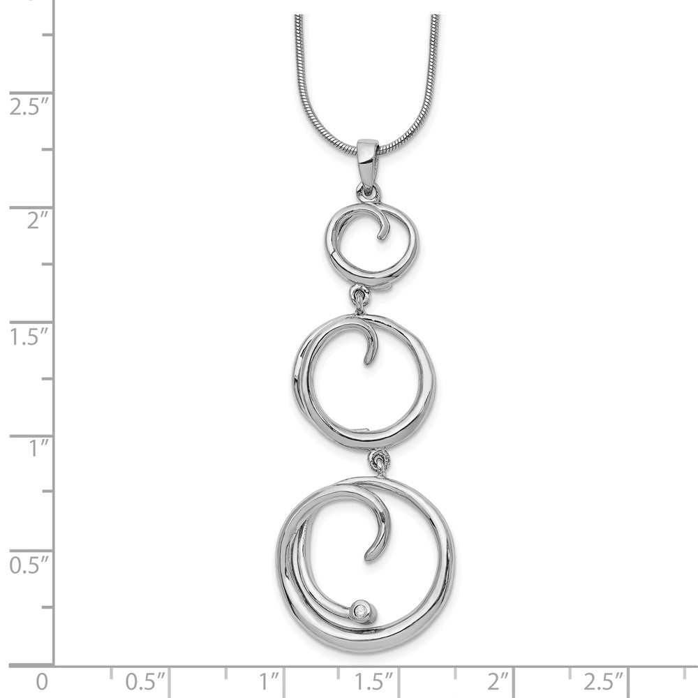 Sterling Silver RH Plated White Ice .02ct. Diamond 3 Circle Necklace