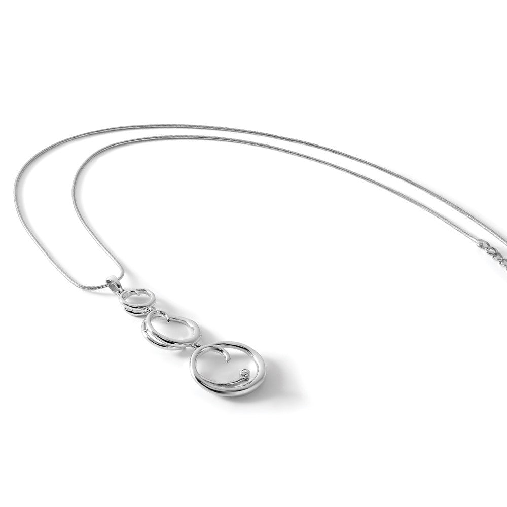 Sterling Silver RH Plated White Ice .02ct. Diamond 3 Circle Necklace