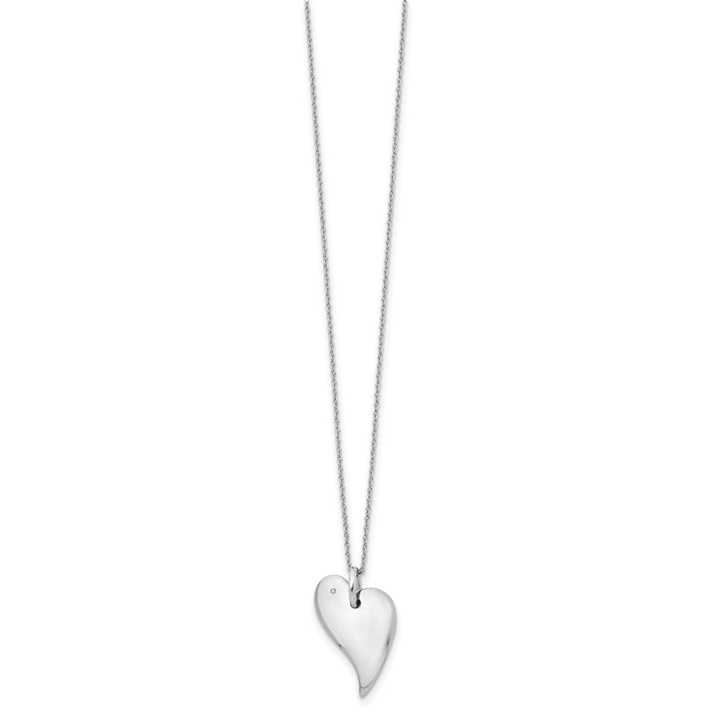 Sterling Silver RH Plated White Ice .01ct. Diamond Heart Necklace