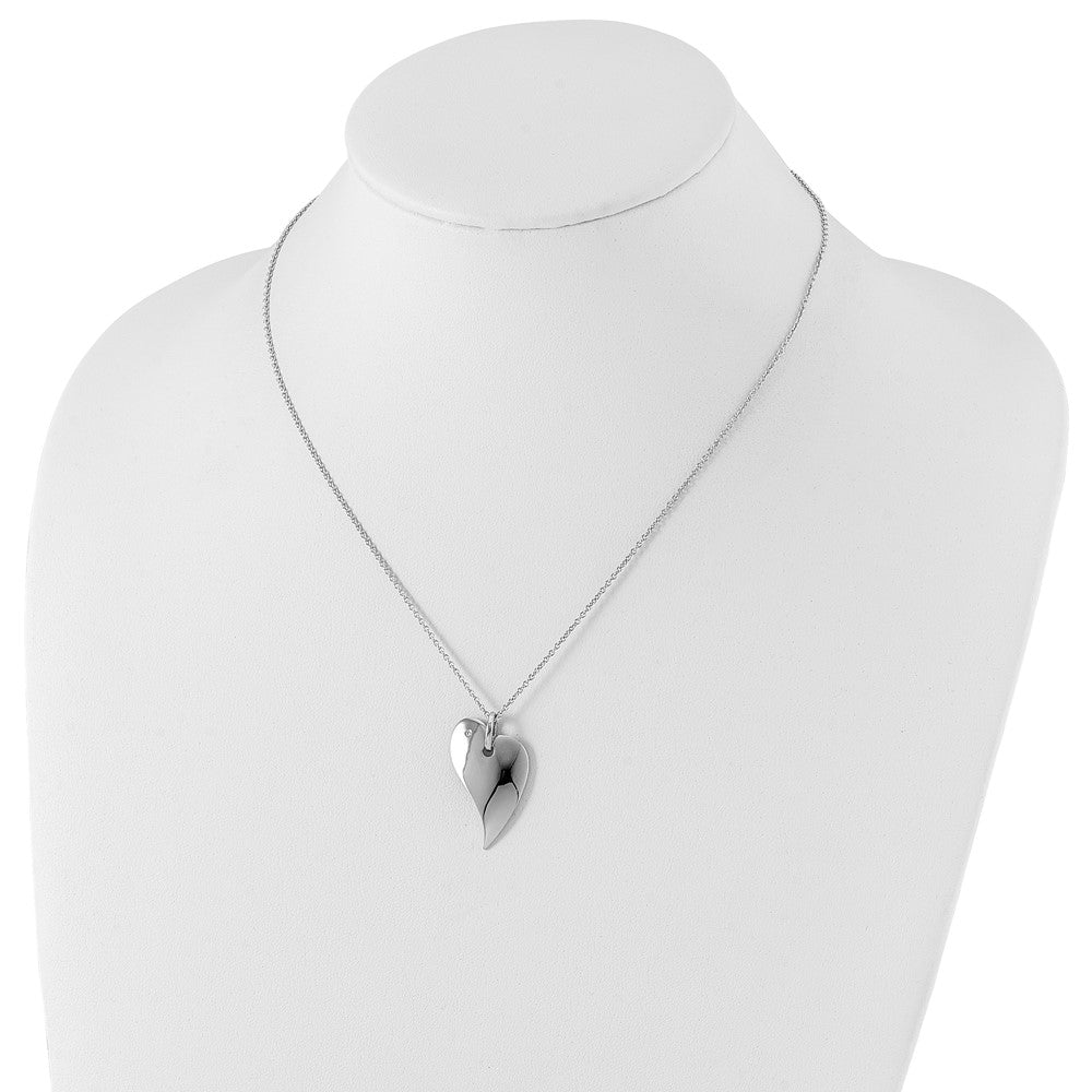Sterling Silver RH Plated White Ice .01ct. Diamond Heart Necklace