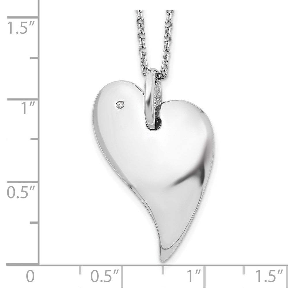 Sterling Silver RH Plated White Ice .01ct. Diamond Heart Necklace