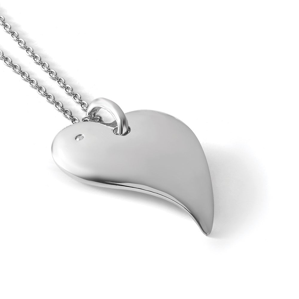 Sterling Silver RH Plated White Ice .01ct. Diamond Heart Necklace