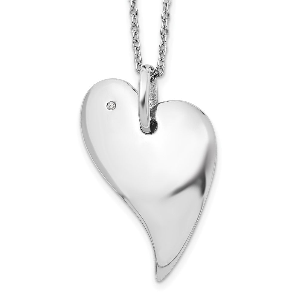 Sterling Silver RH Plated White Ice .01ct. Diamond Heart Necklace