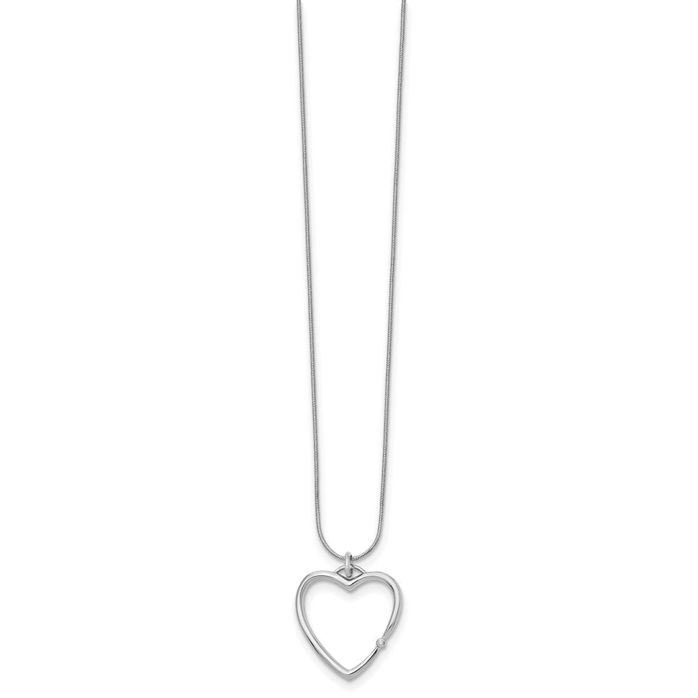 Sterling Silver RH Plated White Ice .01ct. Diamond Heart Necklace