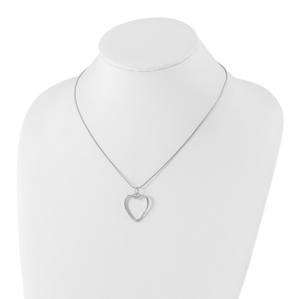 Sterling Silver RH Plated White Ice .01ct. Diamond Heart Necklace