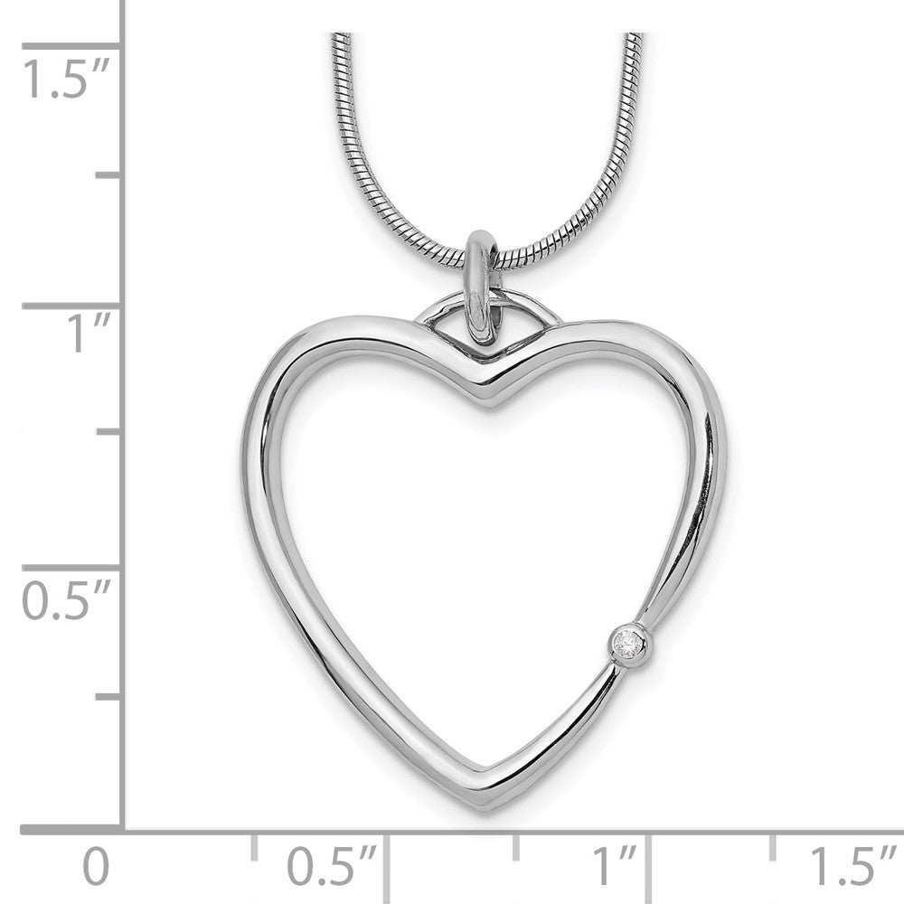 Sterling Silver RH Plated White Ice .01ct. Diamond Heart Necklace