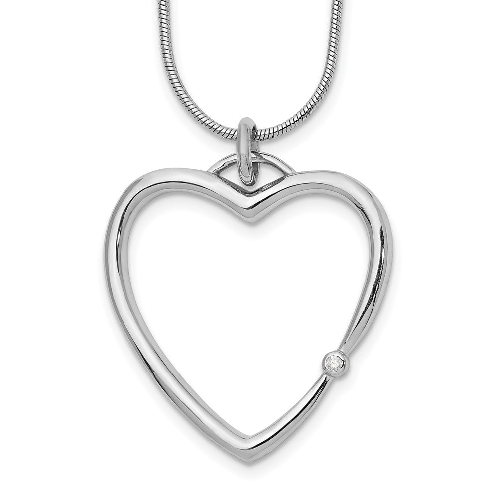 Sterling Silver RH Plated White Ice .01ct. Diamond Heart Necklace