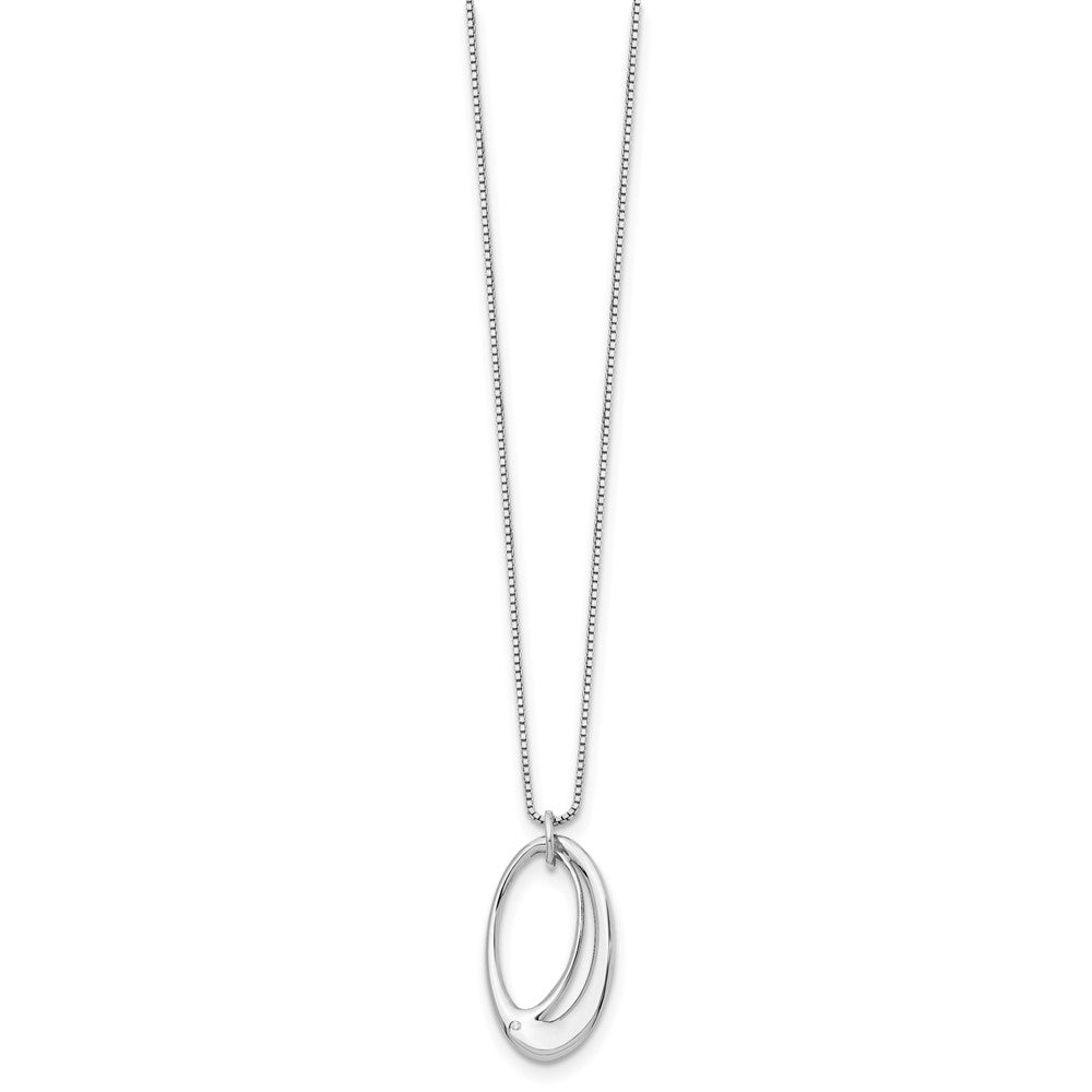 Sterling Silver RH Plated White Ice .01ct. Diamond Oval Necklace
