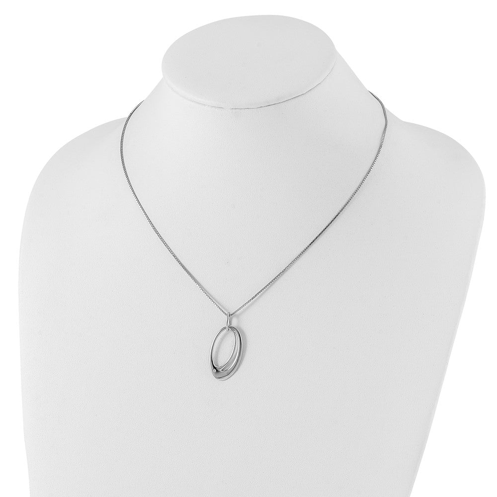 Sterling Silver RH Plated White Ice .01ct. Diamond Oval Necklace