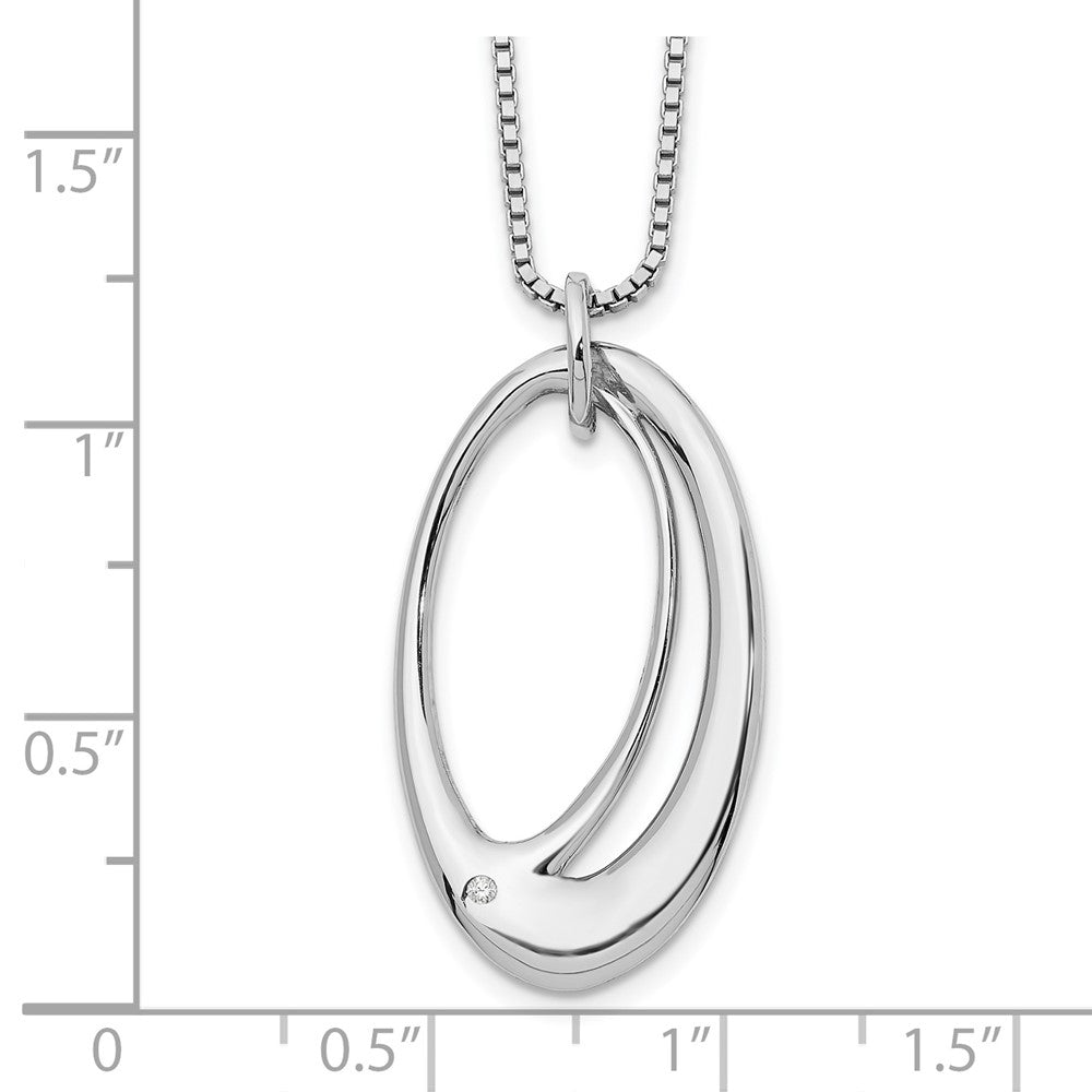 Sterling Silver RH Plated White Ice .01ct. Diamond Oval Necklace