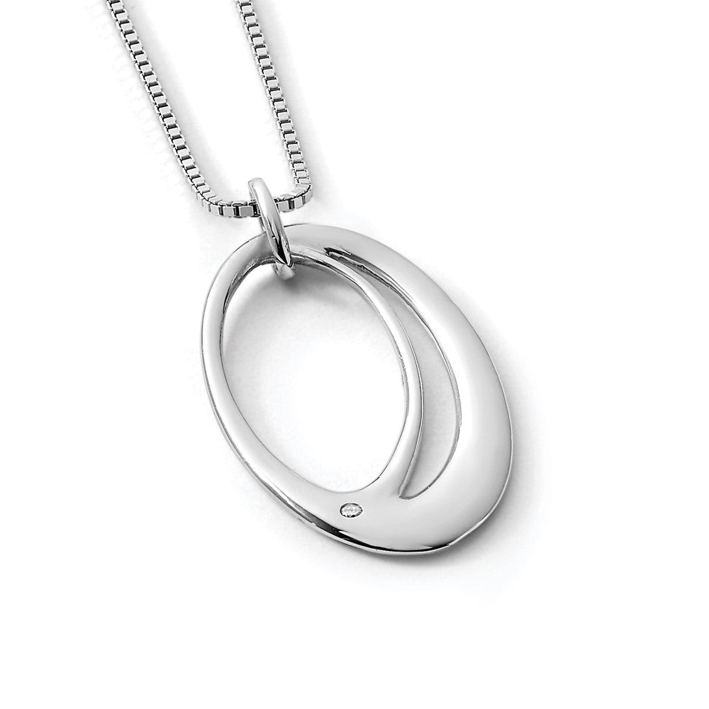 Sterling Silver RH Plated White Ice .01ct. Diamond Oval Necklace