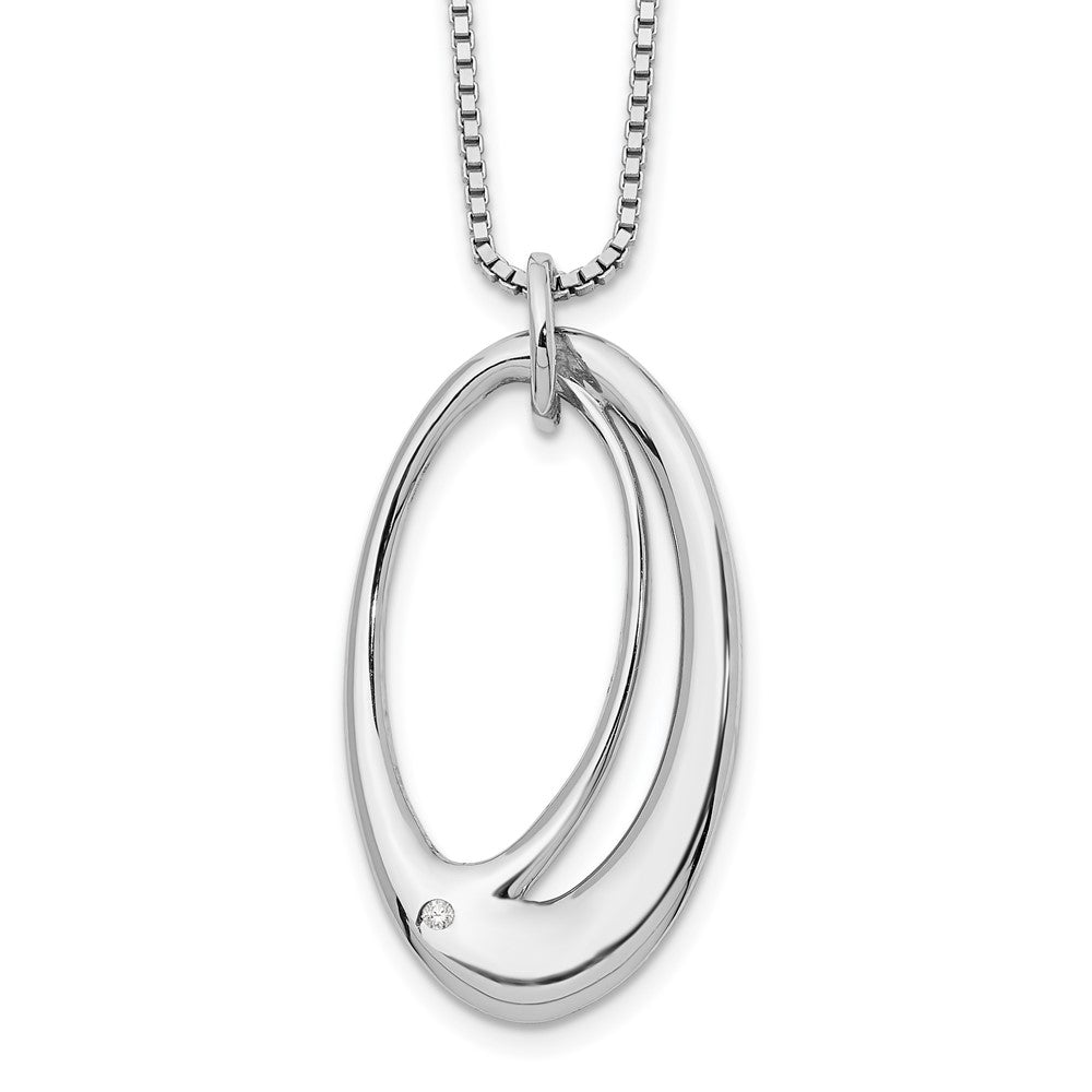 Sterling Silver RH Plated White Ice .01ct. Diamond Oval Necklace