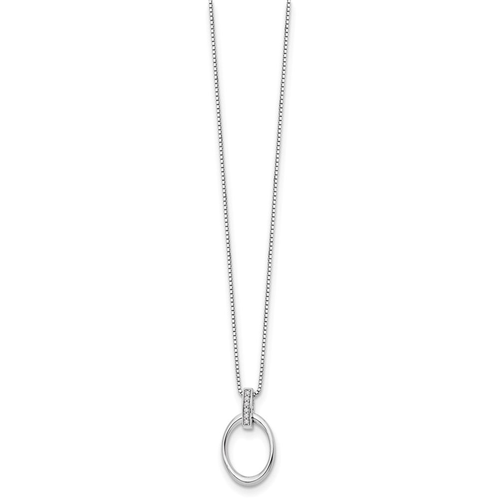 Sterling Silver RH Plated White Ice .04ct. Diamond Oval Necklace