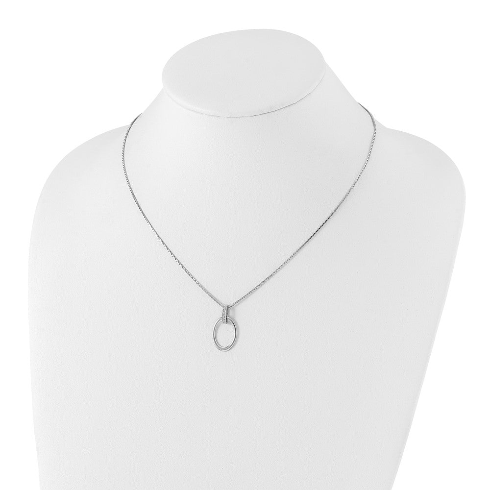 Sterling Silver RH Plated White Ice .04ct. Diamond Oval Necklace