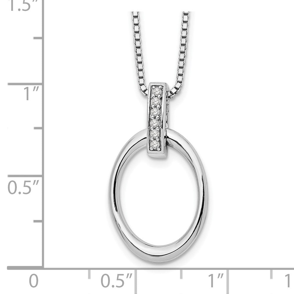 Sterling Silver RH Plated White Ice .04ct. Diamond Oval Necklace