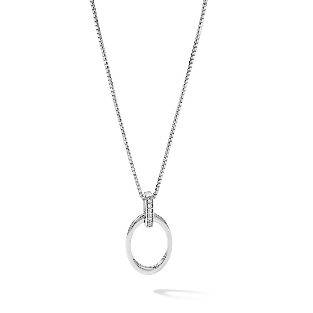 Sterling Silver RH Plated White Ice .04ct. Diamond Oval Necklace