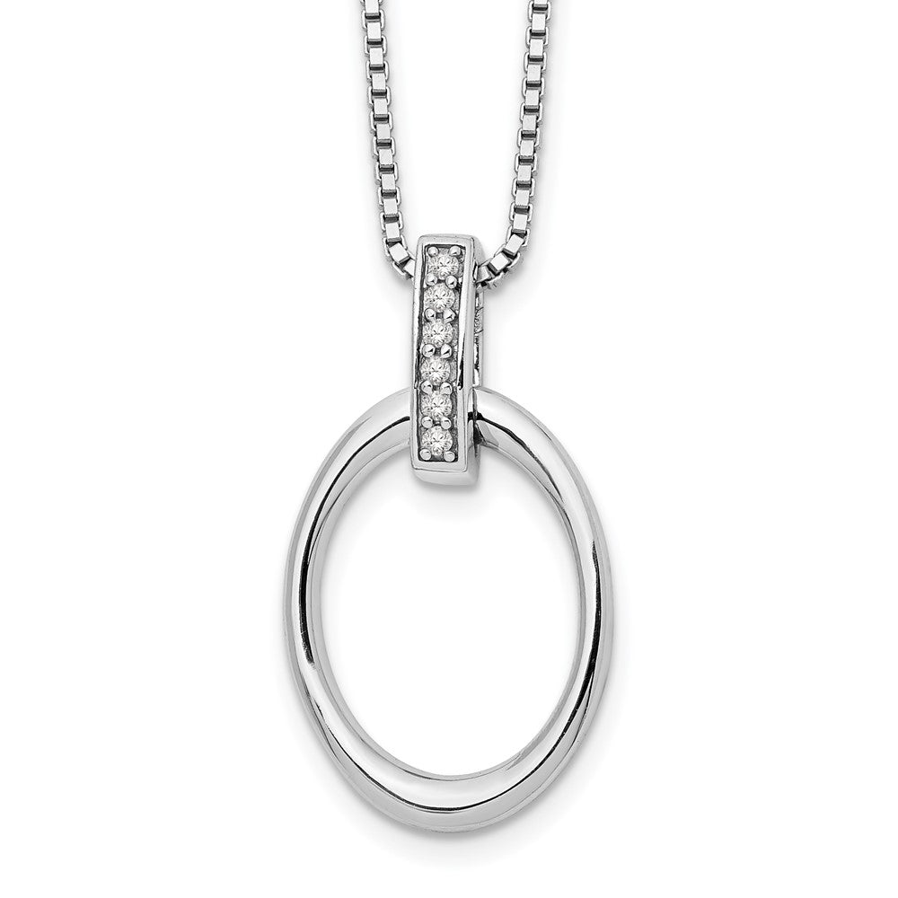 Sterling Silver RH Plated White Ice .04ct. Diamond Oval Necklace