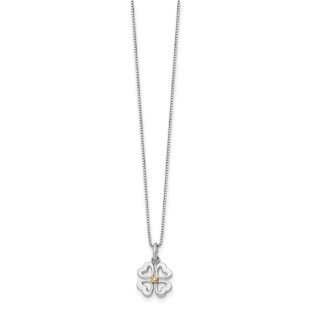 Sterling Silver RH Plated White Ice Gold-Tone Dia. Hearts Necklace