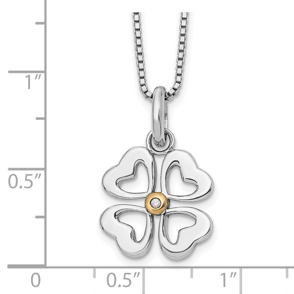 Sterling Silver RH Plated White Ice Gold-Tone Dia. Hearts Necklace