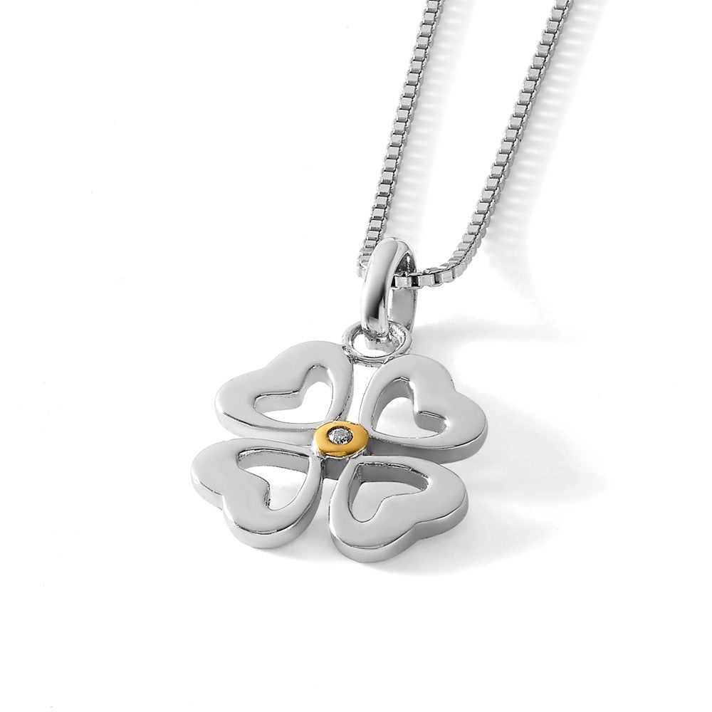Sterling Silver RH Plated White Ice Gold-Tone Dia. Hearts Necklace