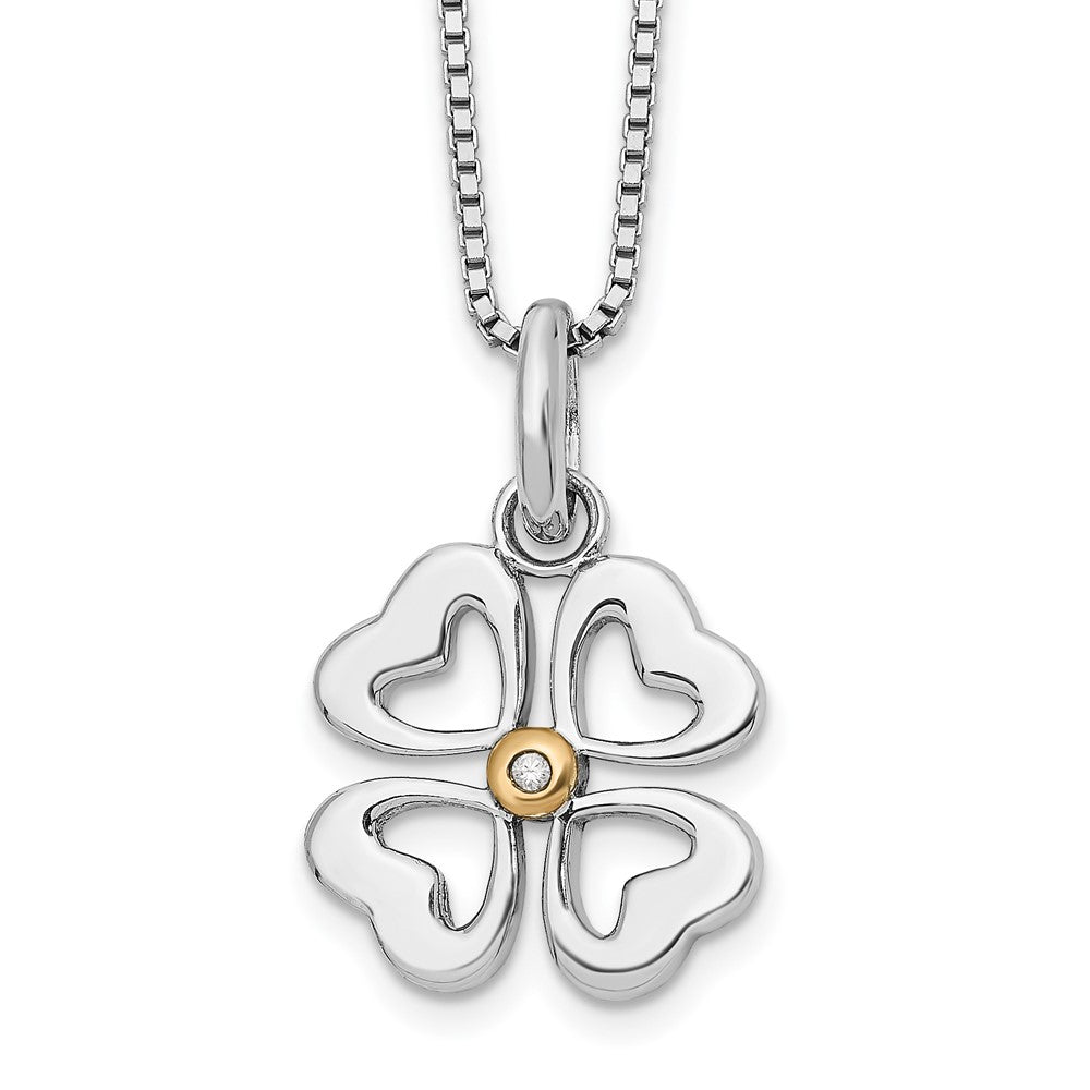 Sterling Silver RH Plated White Ice Gold-Tone Dia. Hearts Necklace