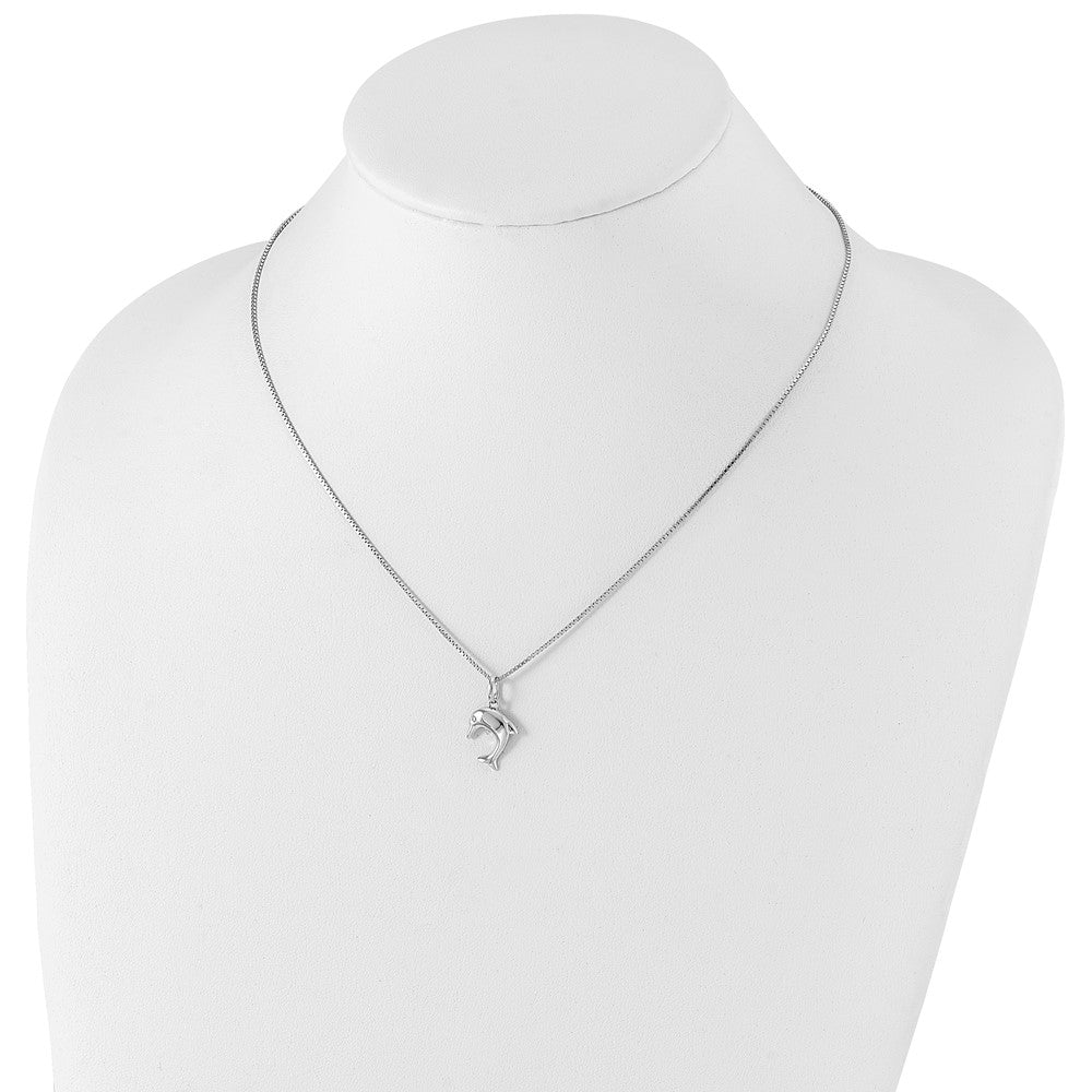 Sterling Silver RH Plated White Ice .02ct. Diamond Dolphin Necklace