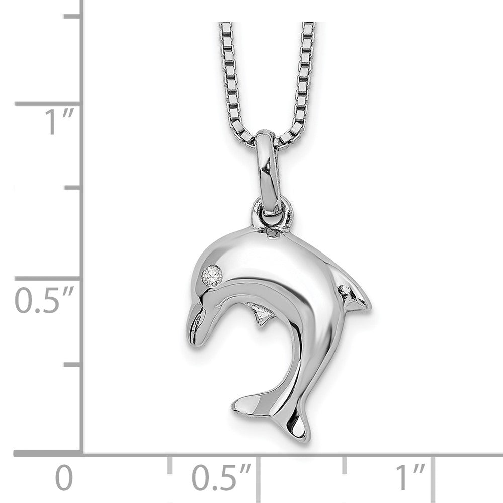 Sterling Silver RH Plated White Ice .02ct. Diamond Dolphin Necklace