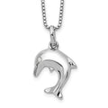 Sterling Silver RH Plated White Ice .02ct. Diamond Dolphin Necklace