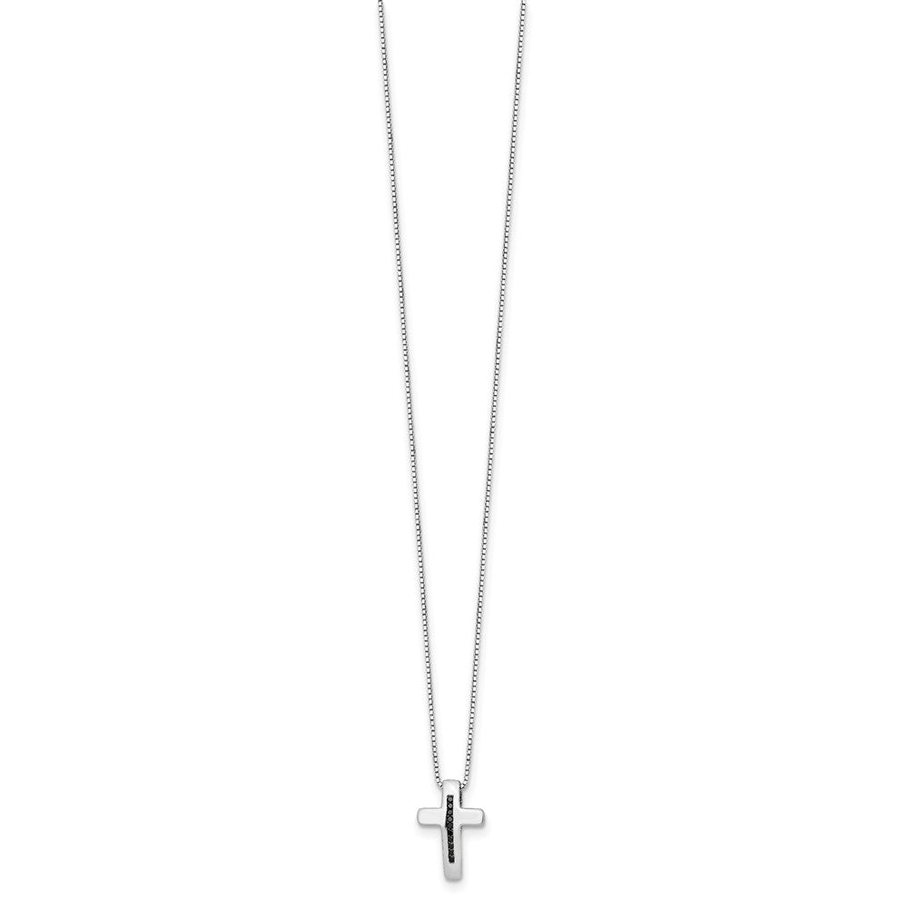 Sterling Silver RH Plated White Ice .1ct. Black Dia. Cross Necklace