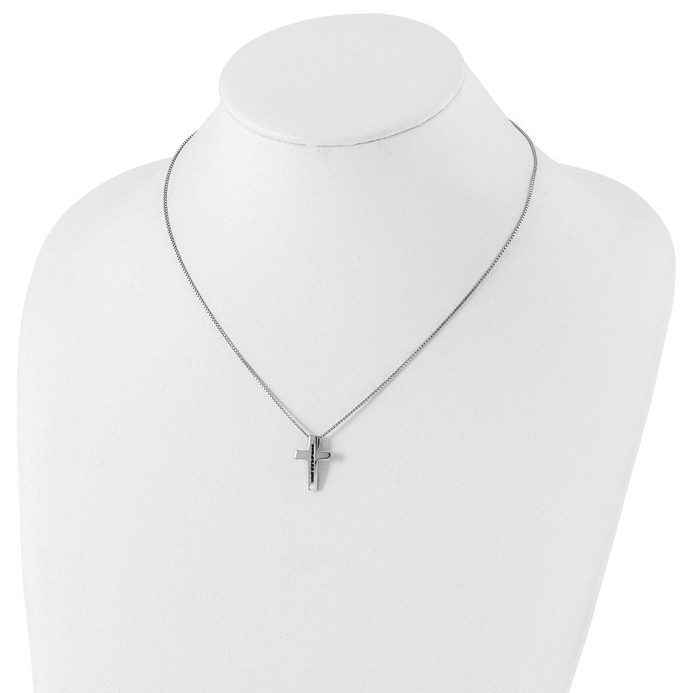 Sterling Silver RH Plated White Ice .1ct. Black Dia. Cross Necklace