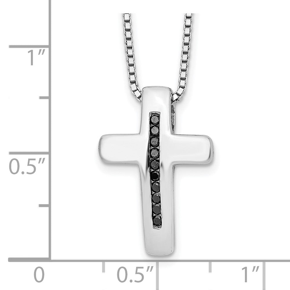 Sterling Silver RH Plated White Ice .1ct. Black Dia. Cross Necklace