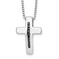 Sterling Silver RH Plated White Ice .1ct. Black Dia. Cross Necklace