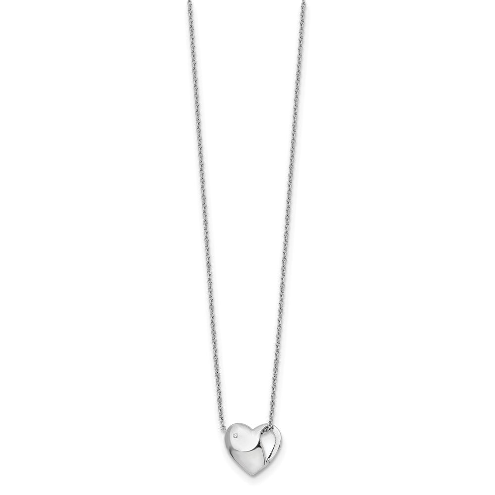 Sterling Silver RH Plated White Ice .01ct. Diamond Heart Necklace