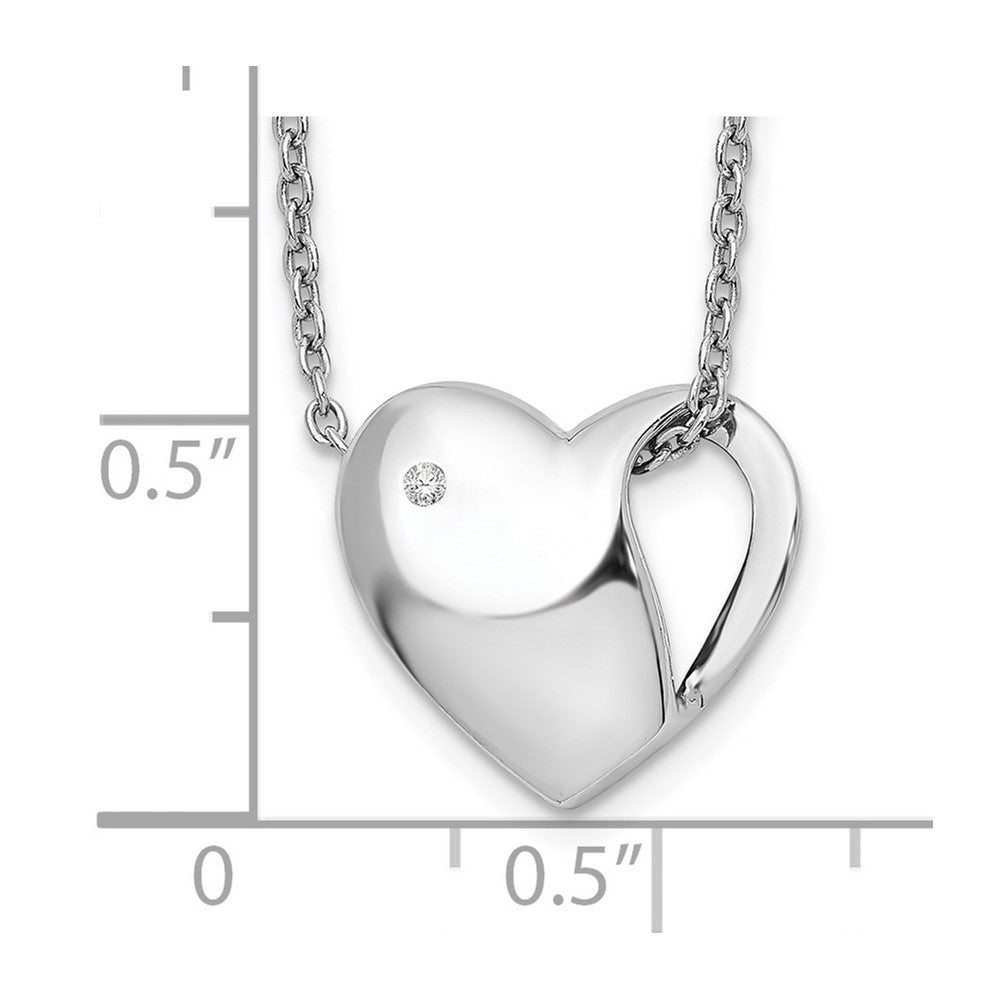 Sterling Silver RH Plated White Ice .01ct. Diamond Heart Necklace