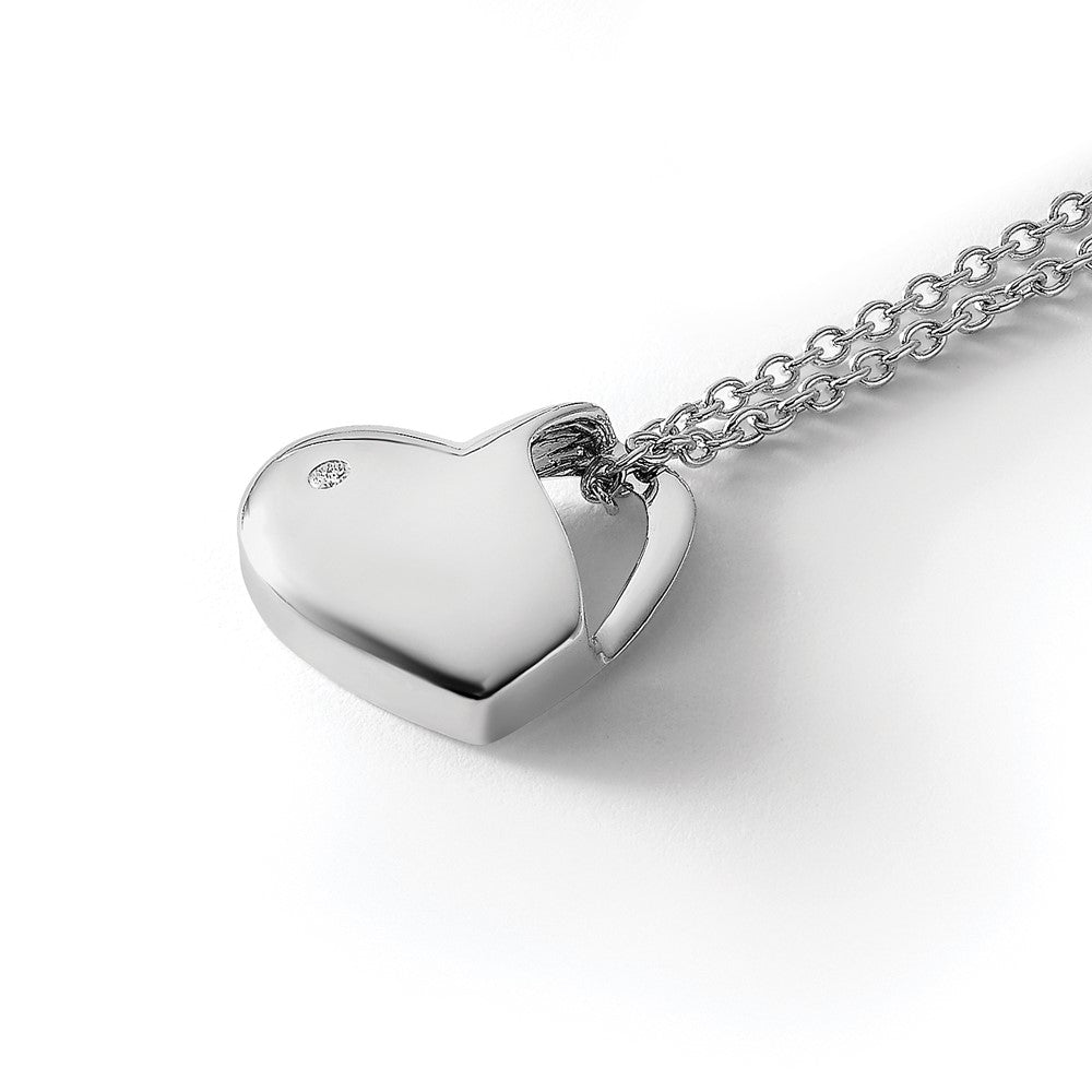 Sterling Silver RH Plated White Ice .01ct. Diamond Heart Necklace