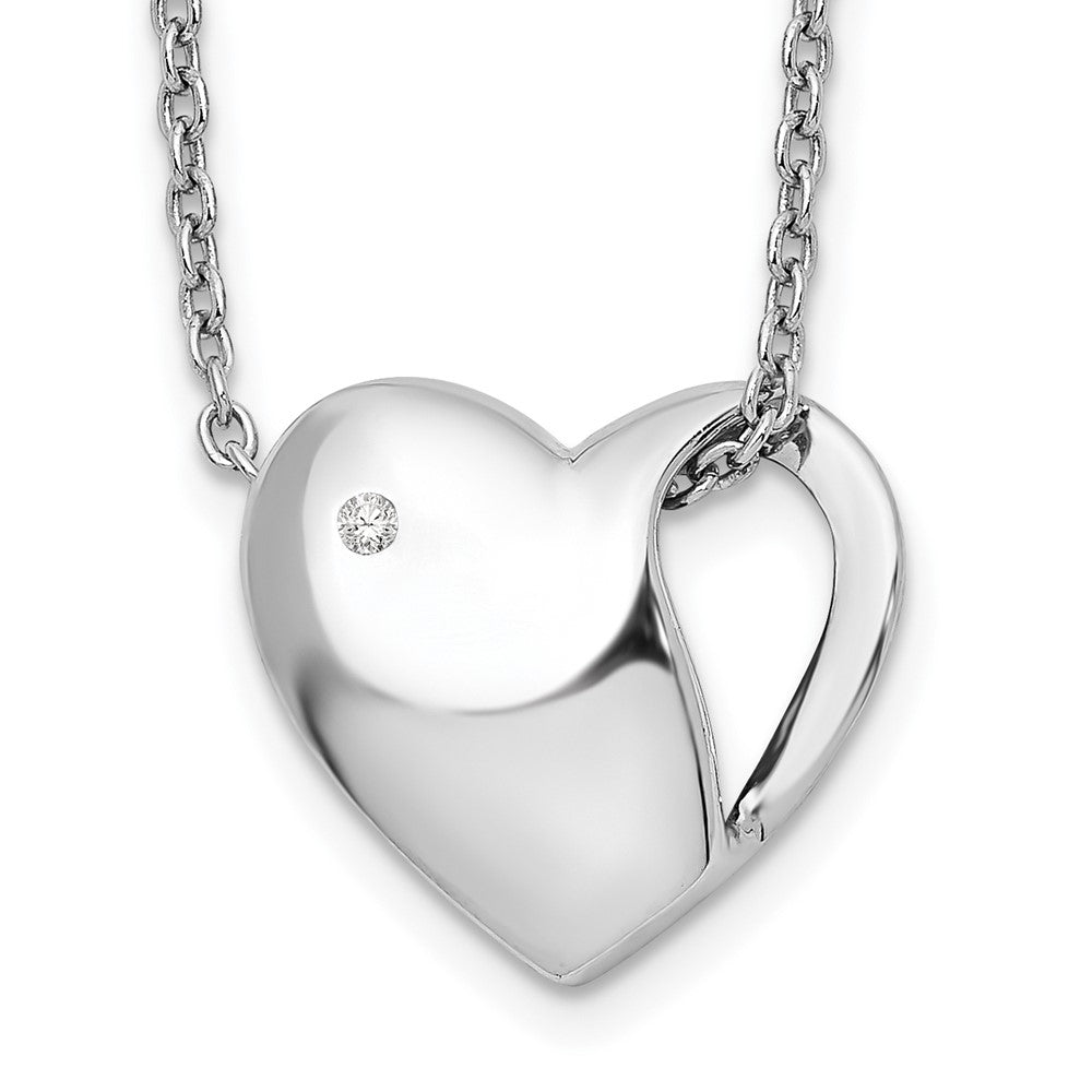 Sterling Silver RH Plated White Ice .01ct. Diamond Heart Necklace